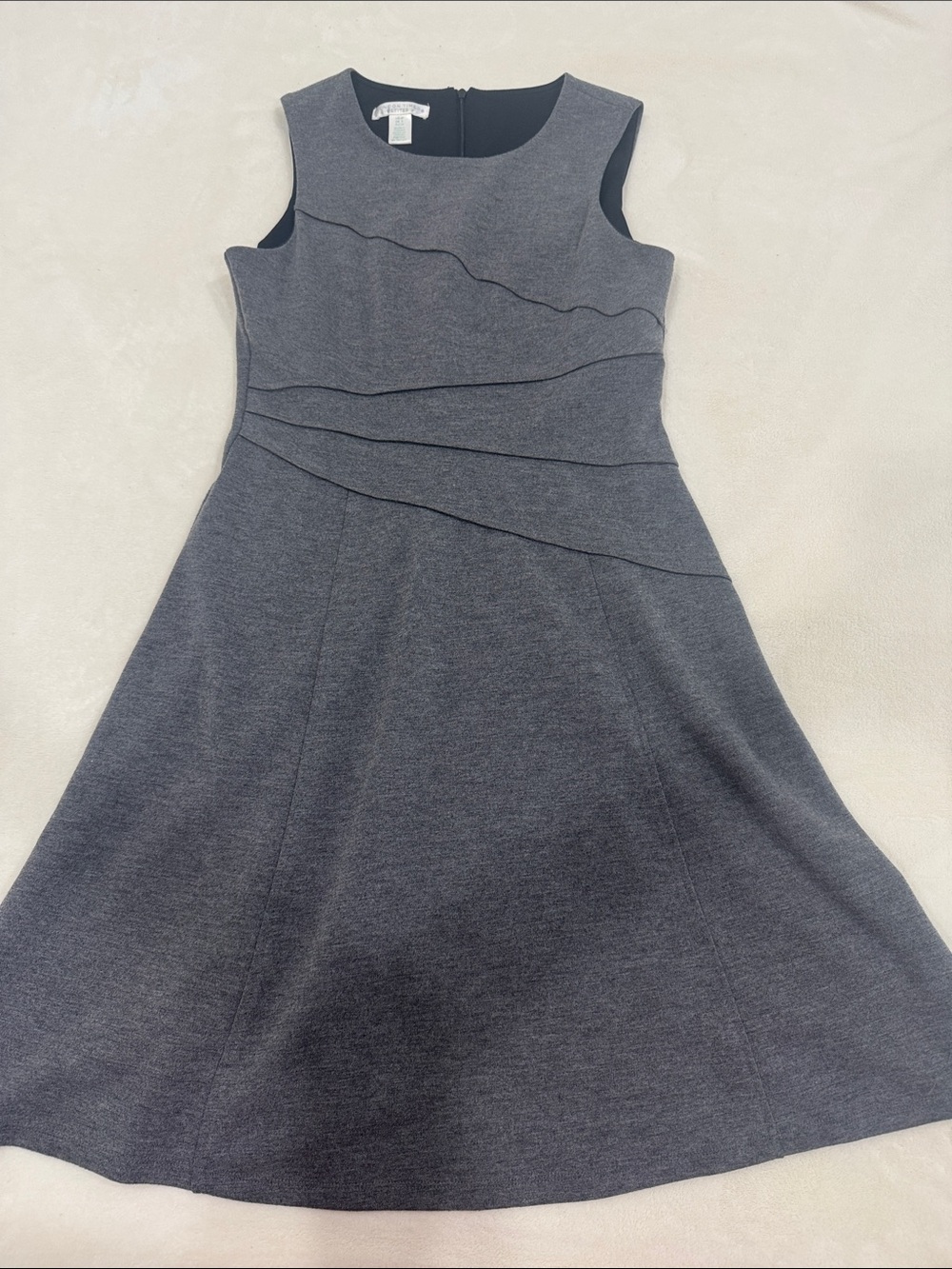 London Times Sleeveless Charcoal Midi Dress with Layered Waist Detail